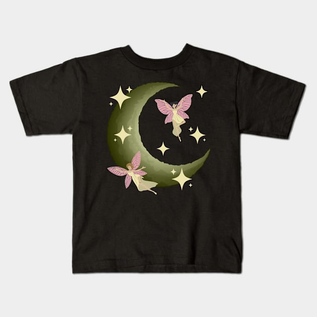 Fairycore Aesthetic Fairy Crescent Moon Fairies Kids T-Shirt by Alex21